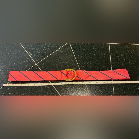 Lauren Ralph Lauren Tie Belt Pink And Navy Double O Ring Clasp 40” Length - Picture 4 of 8